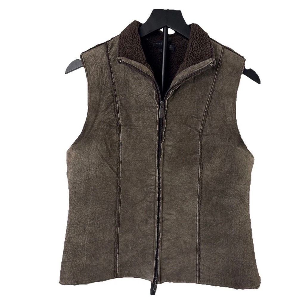 Expressβ Vest Women S Brown Leather Sherpa Lined Full Zip Moto Biker Gilet